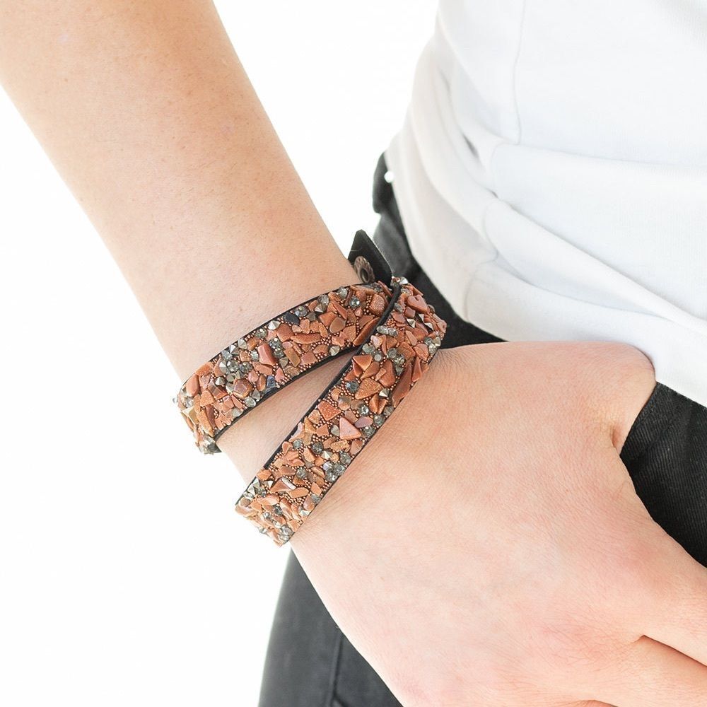 Brown and silver stone wrap bracelet